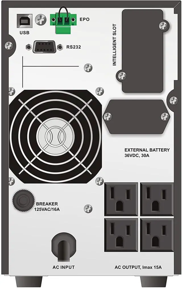 Alt view image 2 of 5 - MARUSON 1000VA 900W Online UPS System, Sine Wave, 4 Outlets, 120V, cTUVus, TAC-LV1K