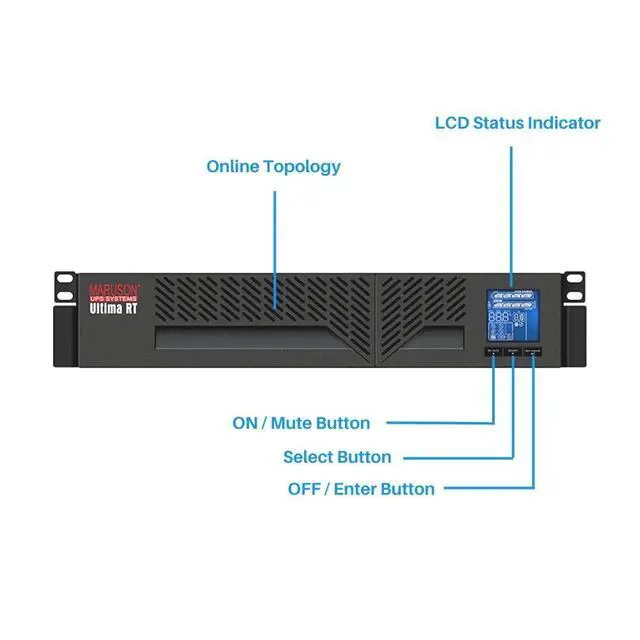 Alt view image 4 of 5 - MARUSON 3000VA Online UPS Battery Backup, 9 Outlets, 2880W, LCD, Double-Conversion Uninterruptible Power Supply, 2U Rackmount, cTUVus, ULT-P3KRT