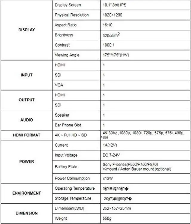 Alt view image 4 of 5 - LILLIPUT A11 10.1" 4K Camera Monitor with 4K HDMI and 3G-SDI Input & Loop Output 1920x1200 Full HD Resolution