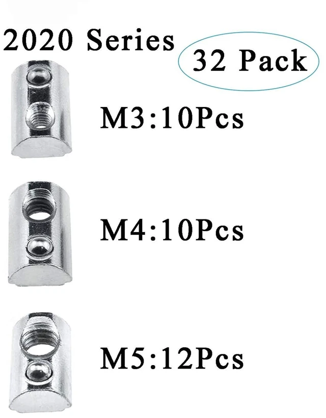 Alt view image 2 of 7 - Binzzo 2020 Series M3 M4 M5 T Slot Nuts Assortment Kit Roll-in Spring Ball Loaded Elastic Nuts 32 Pack Carbon Steel for 2020 Series Aluminum Extrusion Profile Rail with 6mm Slot for 3D Printer