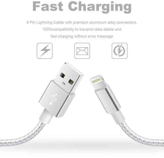 Alt view image 2 of 7 - iPhone Charger [3pack 10FT] MFi Certified Nylon Braided Lightning Cable High Speed Charging USB Cords Compatible with iPhone 12/11/XS/XR/X/8/7/6/6S/5S/5/iPad,Silvergray