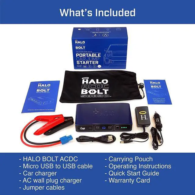 Alt view image 7 of 7 - HALO Usb Bolt 58830 mWh Portable Phone Laptop Charger Car Jump Starter with AC Outlet and Car Charger - 120 Amps -Rose Gold