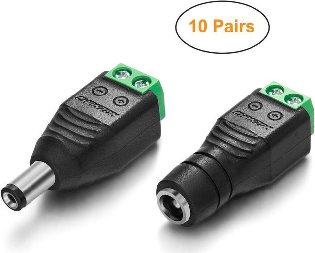 DC Power Jack Plug 2.1mm x 5.5mm Female Male Pair Adapter Connector 