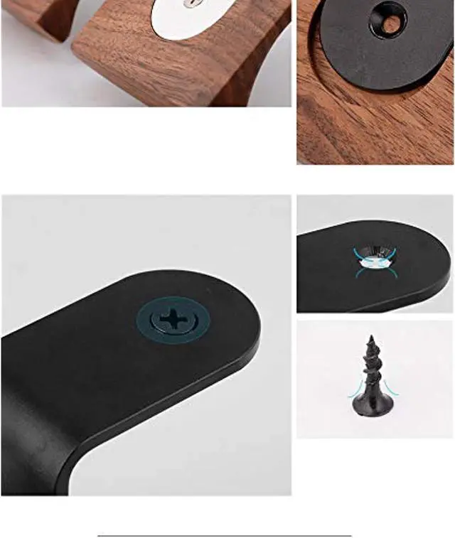 Alt view image 2 of 3 - Headphone Hanger Headset Stand Hook Walnut Wood Headphone Holder Rack Hook Desk Tabletop Wall Mount Tape Under-Desk Headphone Hanger Holder for Audio,Studio & Gaming Headphones (Wall Mount)