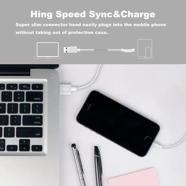 Alt view image 3 of 7 - iPhone Charger [3pack 10FT] MFi Certified Nylon Braided Lightning Cable High Speed Charging USB Cords Compatible with iPhone 12/11/XS/XR/X/8/7/6/6S/5S/5/iPad,Silvergray