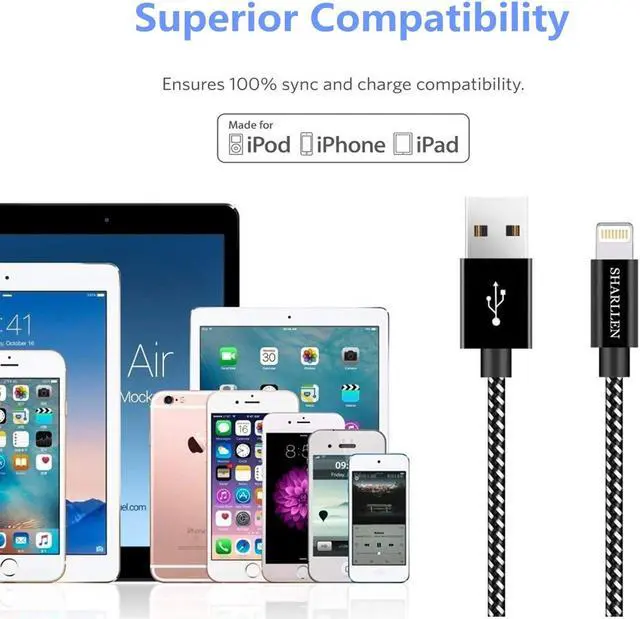 Alt view image 7 of 7 - iphone charger cable 3pack 3ft mfi  sharllen nylon braided iphone charging cord fast usb charging cell-phone lightning wire compatible iphone 11/xs/max/xr/x/8p/8/7/7p/6/ipad/ipod(black-3ft)