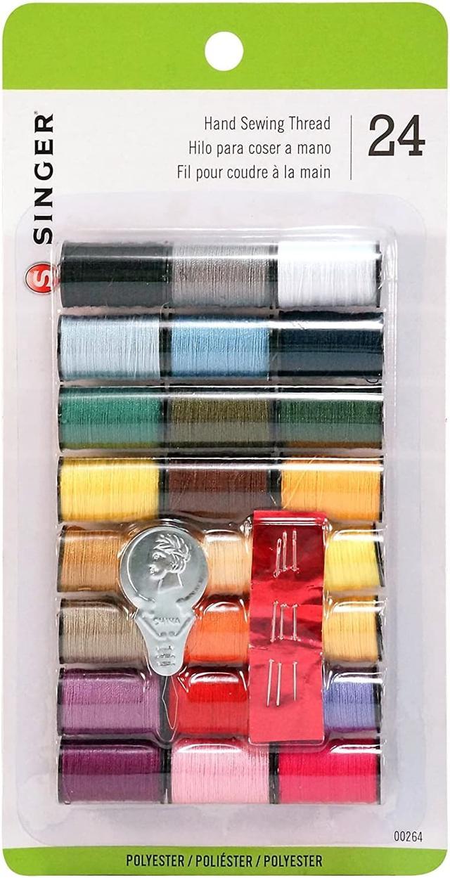 SINGER 100% Polyester Hand Sewing Thread, Assorted Colors, 10 Yds Each - 24  Count