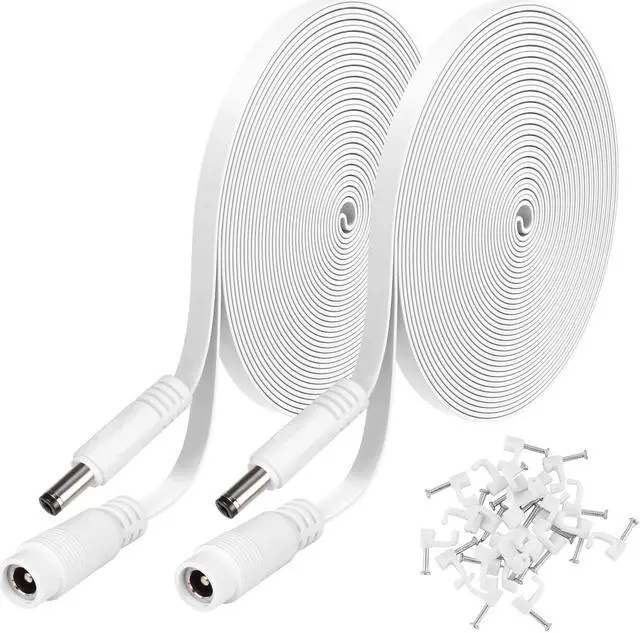 Main image of 2 Pack 10ft/3m DC Power Extension Cable 2.1mm x 5.5mm Compatible with 12V DC Adapter Cord for CCTV IP Camera, LED, Car, White