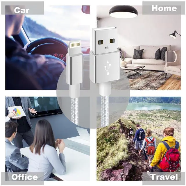 Alt view image 6 of 7 - iPhone Charger [3pack 10FT] MFi Certified Nylon Braided Lightning Cable High Speed Charging USB Cords Compatible with iPhone 12/11/XS/XR/X/8/7/6/6S/5S/5/iPad,Silvergray