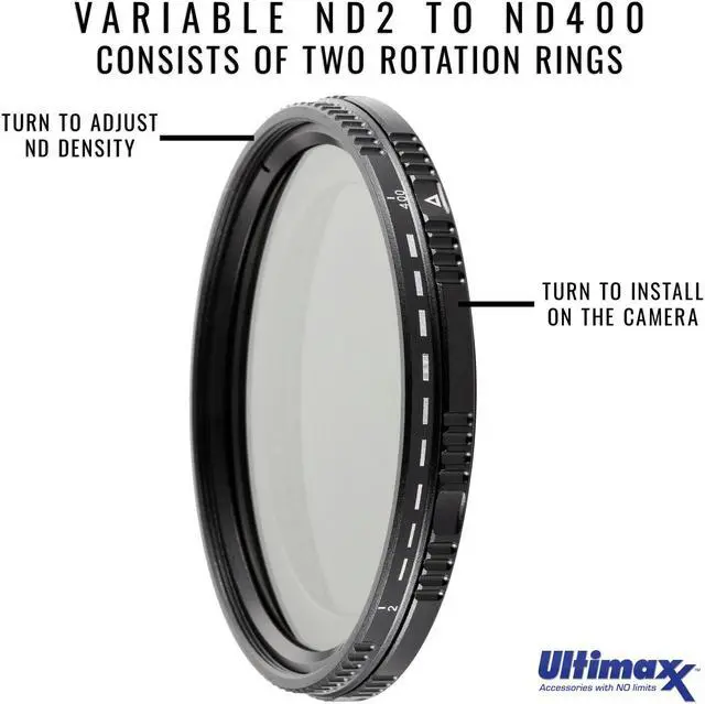Alt view image 2 of 6 - ULTIMAXX 49mm Variable Neutral Density Twisting Multi-Coated Filter ND2-ND400