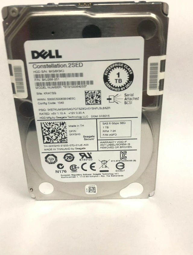 Main image of DELL Xkgh0 Selfencrypting Sas 6Gbps 1Tb 7200Rpm 2.5Inch 64Mb Buffer Hard Drive With Tray For Poweredge Amp Powervault Server