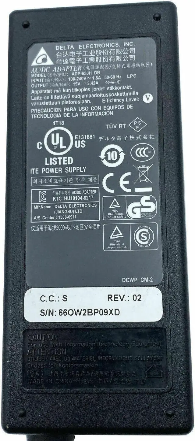 Alt view image 2 of 4 - NEW Delta ADP-65JH DB AC Adapters 19V 3.42A W/Cord