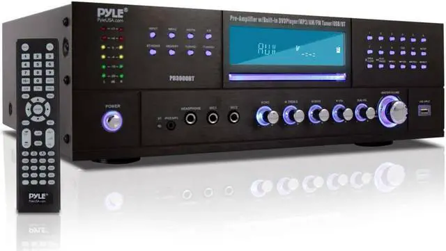 Alt view image 8 of 14 - 4-Channel Home Theater Bluetooth Preamplifier - 3000 Watt Stereo Speaker Home Audio Receiver Preamp w/ Radio, USB, 2 Microphone w/ Echo for Karaoke, CD DVD Player, LCD, Rack Mount - Pyle PD3000BT