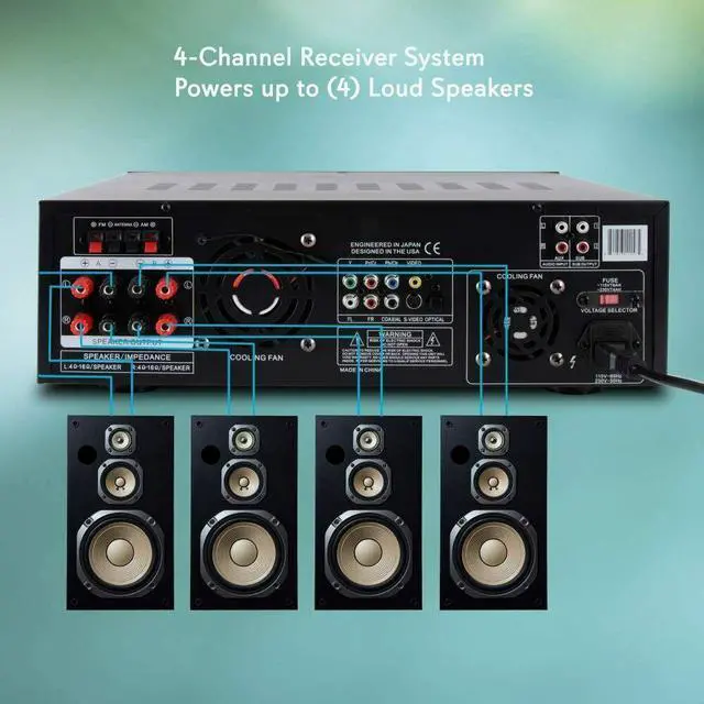 Alt view image 11 of 14 - 4-Channel Home Theater Bluetooth Preamplifier - 3000 Watt Stereo Speaker Home Audio Receiver Preamp w/ Radio, USB, 2 Microphone w/ Echo for Karaoke, CD DVD Player, LCD, Rack Mount - Pyle PD3000BT