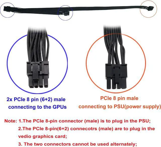 Alt view image 2 of 6 - Pcie 8 Pin Male To Dual Pcie 2X 8 Pin (6+2) Male Power Adapter Cable For Seasonic Power Supply 25-Inch+9-Inch (63Cm+23Cm)