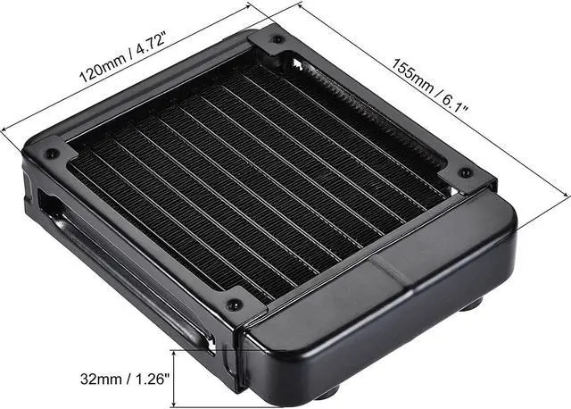 Alt view image 2 of 6 - Uxcell Water Cooling Radiator For Computer Cpu Threaded Type 155Mm X 120Mm X 32Mm With 10 Aluminum Tube