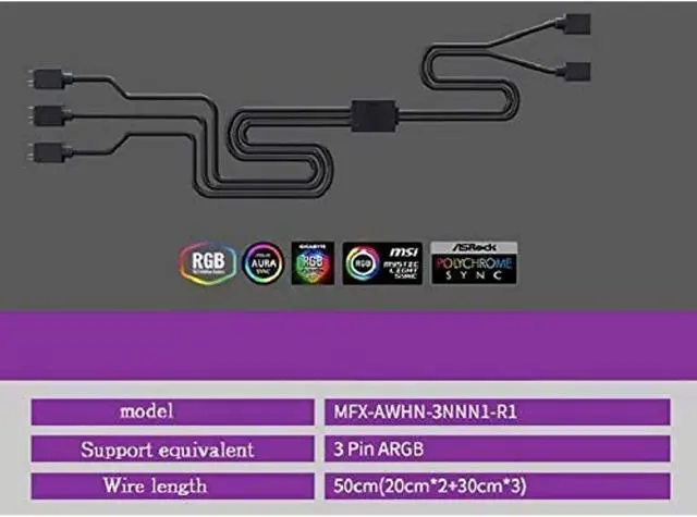 Alt view image 5 of 7 - Addressable Rgb 1-To-3 Sp Cable 1-To-3 3Pin 5V Rgb Fan Adapter Cable Compatible Argb Extension Suitable For Asus Msi Gigabyte Asrock Motherboards
