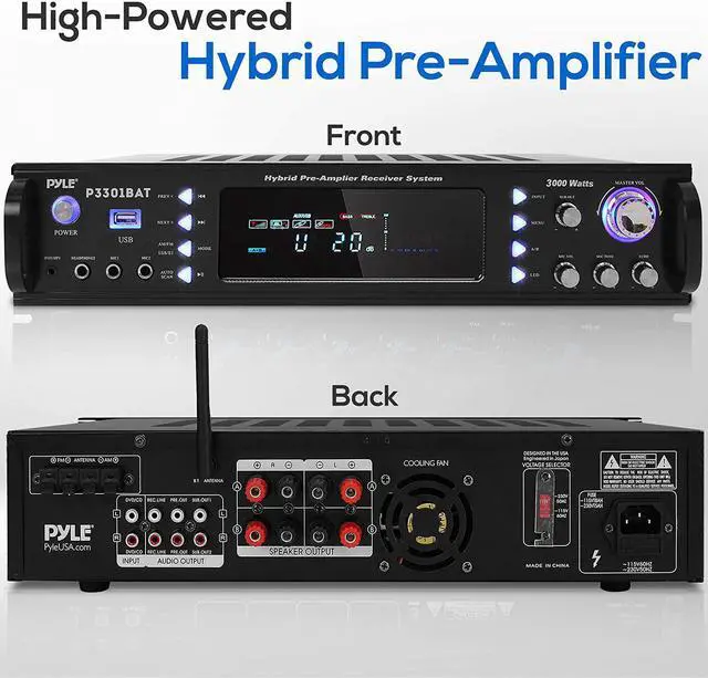 Alt view image 9 of 20 - Wireless Bluetooth Home Stereo Amplifier - Hybrid Multi-Channel 3000 Watt Power Amplifier Home Audio Receiver System w/AM/FM Radio, MP3/USB,AUX,RCA Karaoke Mic in - Rack Mount, Remote - Pyle P3301BAT