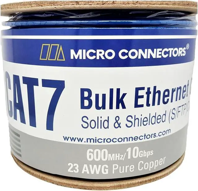 Alt view image 3 of 6 - Micro Connectors 500 Feet Cat7 Bulk Ethernet 23AWG Cable Solid & Shielded (S/FTP) CMR Riser (Blue) with 20 pcs of Shielded Modular Connectors (TR4-580SRBL-KIT)