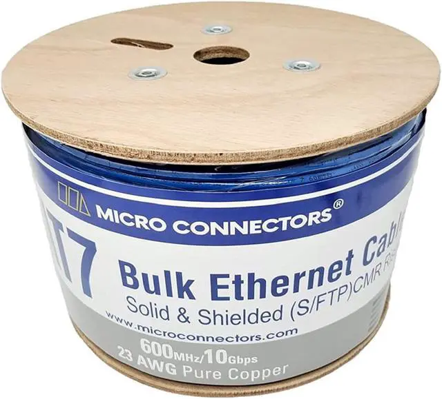 Alt view image 4 of 6 - Micro Connectors 500 Feet Cat7 Bulk Ethernet 23AWG Cable Solid & Shielded (S/FTP) CMR Riser (Blue) with 20 pcs of Shielded Modular Connectors (TR4-580SRBL-KIT)