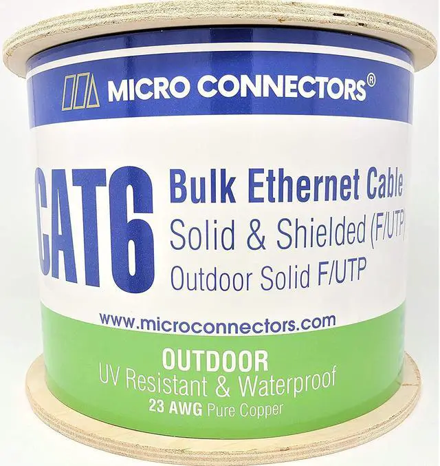 Alt view image 3 of 7 - Micro Connectors 500 Feet Cat6 Solid STP Outdoor Bulk Ethernet 23AWG Cable (White) with 20 pcs of Shielded Modular Connectors (TR4-560WOU-KIT)