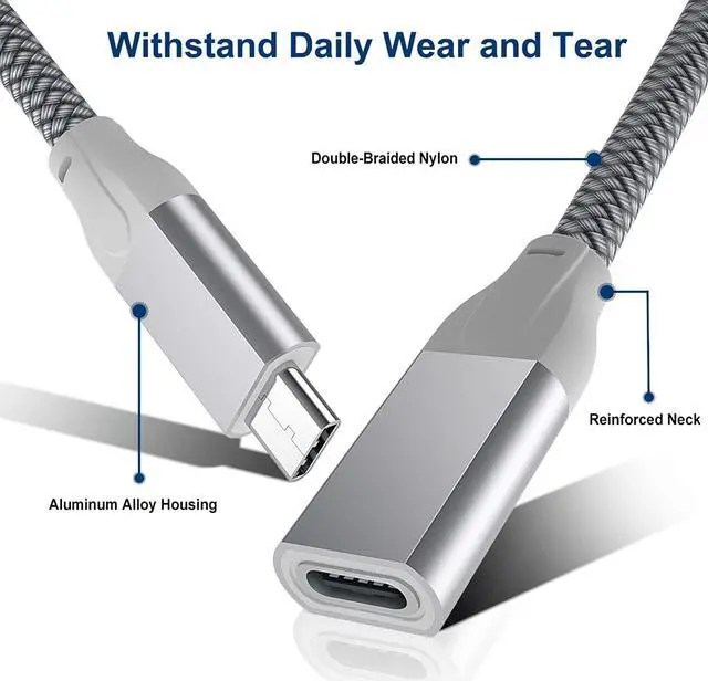 Alt view image 4 of 7 - Usb Type C Extension Cable 6.6Ft 2-Pack,Usb-C 3.1 Gen2 10Gbps Female To Usbc Male Extended Adapter,Thunderbolt 3 Compatible Extender Cord For Nintendo Switch,Macbook Pro, Go,Oculus Quest Link