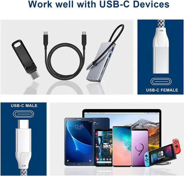 Alt view image 6 of 7 - Usb Type C Extension Cable 6.6Ft 2-Pack,Usb-C 3.1 Gen2 10Gbps Female To Usbc Male Extended Adapter,Thunderbolt 3 Compatible Extender Cord For Nintendo Switch,Macbook Pro, Go,Oculus Quest Link
