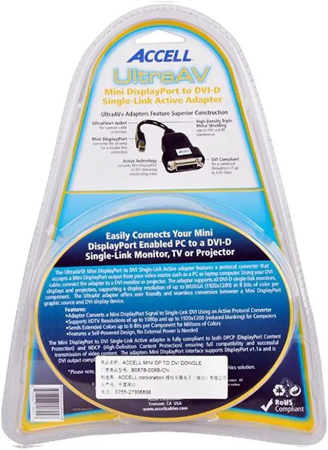 Alt view image 5 of 5 - Mdp To Dvi Adapter - Mini Displayport To Dvi-D Single-Link Active Adapter - Amd Eyefinity , 1920X1200 (Wuxga) - Polybag