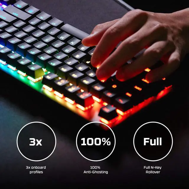 Alt view image 4 of 14 - HyperX Alloy Origins - Mechanical Gaming Keyboard, Software-Controlled Light & Macro Customization, Compact Form Factor, RGB LED Backlit - Clicky HyperX Blue Switch, Full Size