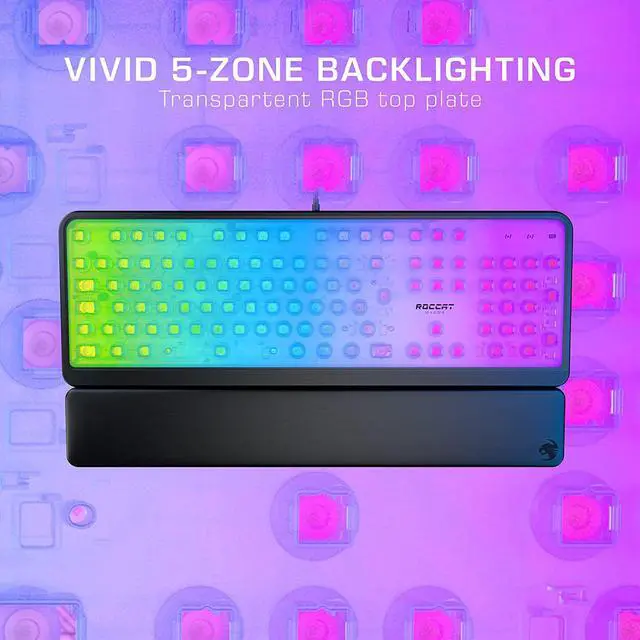 Alt view image 5 of 7 - ROCCAT Magma Silent Membrane Switch PC Gaming Keyboard with 5 Zone/10 LED AIMO RGB Top Plate and Detachable Palm Rest - Black