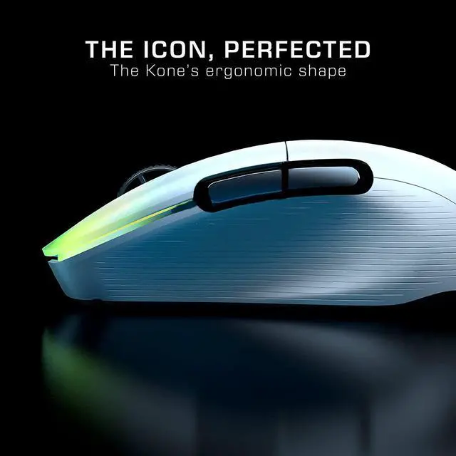 Alt view image 5 of 11 - ROCCAT Kone Pro Air Gaming PC Wireless Mouse, Bluetooth Ergonomic Performance Computer Mouse with 19K DPI Optical Sensor, AIMO RGB Lighting & Aluminum Scroll Wheel, 100+ Hour Battery Life, White