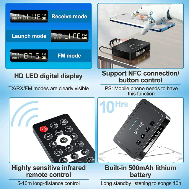 Alt view image 5 of 7 - Bluetooth 5.0 Transmitter Receiver 3 In 1 Bluetooth Adapter 3.5Mm Aux Rca Optical Usb For Wireless Hifi Stereo Audio Music Compatible With Pc/Tv/Tablet/Speaker/Home Car Sound System