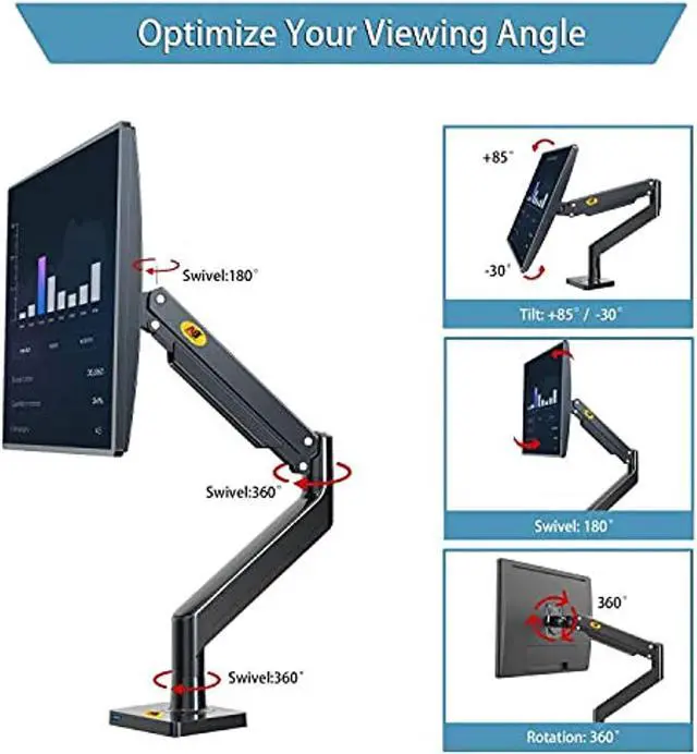 Alt view image 2 of 7 - Monitor Arm Full Motion Swivel Monitor Mount With Gas Spring For 22''-40'' Monitors With Load Capacity From 4.4 To 30Lbs Height Adjustable Monitor Stand G40-B
