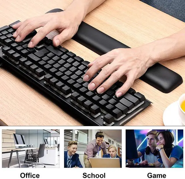 Alt view image 2 of 7 - Leather-Gel Keyboard Wrist Rest Pad, Computer Wrist Support Keyboard Ergonomic Wrist Pad For Laptop - Help With Wrist Pain For Full Size Gaming Keyboard, Home, Office17.32 X 2.76 X 0.79 Inch