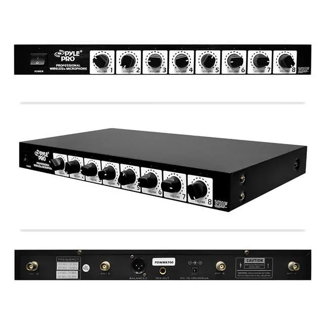Alt view image 2 of 12 - 8 Channel Wireless Microphone System - Rack Mountable Set W/ 8 Clip Lavalier Lapel & 8 Headset Microphones, Receiver Base, Audio Mixed Balance Output - For Karaoke, Pa, Public Event - Pyle Pdwm8900