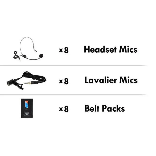 Alt view image 5 of 12 - 8 Channel Wireless Microphone System - Rack Mountable Set W/ 8 Clip Lavalier Lapel & 8 Headset Microphones, Receiver Base, Audio Mixed Balance Output - For Karaoke, Pa, Public Event - Pyle Pdwm8900