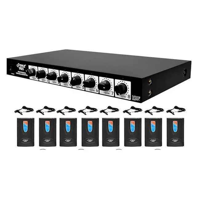 Alt view image 6 of 12 - 8 Channel Wireless Microphone System - Rack Mountable Set W/ 8 Clip Lavalier Lapel & 8 Headset Microphones, Receiver Base, Audio Mixed Balance Output - For Karaoke, Pa, Public Event - Pyle Pdwm8900