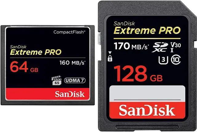 Main image of Sandisk Extreme Pro 64Gb Compact Flash Memory Card Udma 7 Speed Up To 160Mb S - Sdcfxps-064G-X46 & 128Gb Extreme Pro Sdxc Uhs-I Card - C10, U3, V30, 4K Uhd, Sd Card - Sdsdxxy-128G-Gn4In
