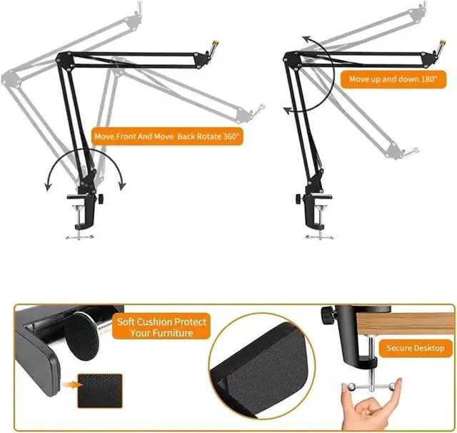 Alt view image 4 of 7 - Sm7B And Mv7 Boom Arm, Heavy Duty Mic Arm Desk Mount Adjustable Suspension Mic Stand Compatible With Shure Sm7B And Shure Mv7 Vocal Dynamic Microphone For Podcasting, Recording, Live Streaming