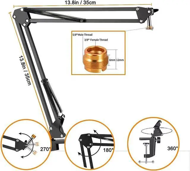 Alt view image 6 of 7 - Sm7B And Mv7 Boom Arm, Heavy Duty Mic Arm Desk Mount Adjustable Suspension Mic Stand Compatible With Shure Sm7B And Shure Mv7 Vocal Dynamic Microphone For Podcasting, Recording, Live Streaming