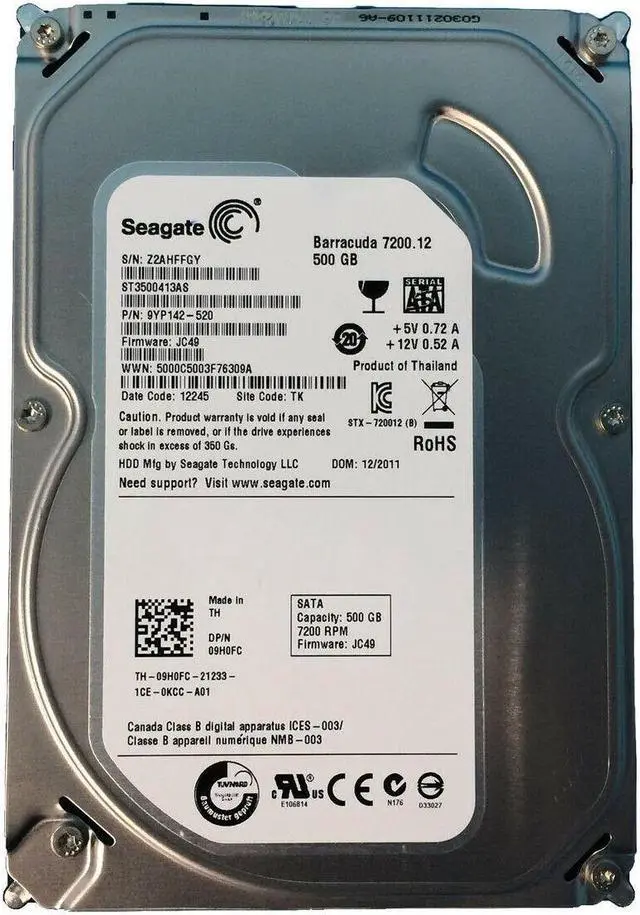 Main image of 9H0FC 500GB 7200RPM SATA 3.5Inch Dell Hard Drive