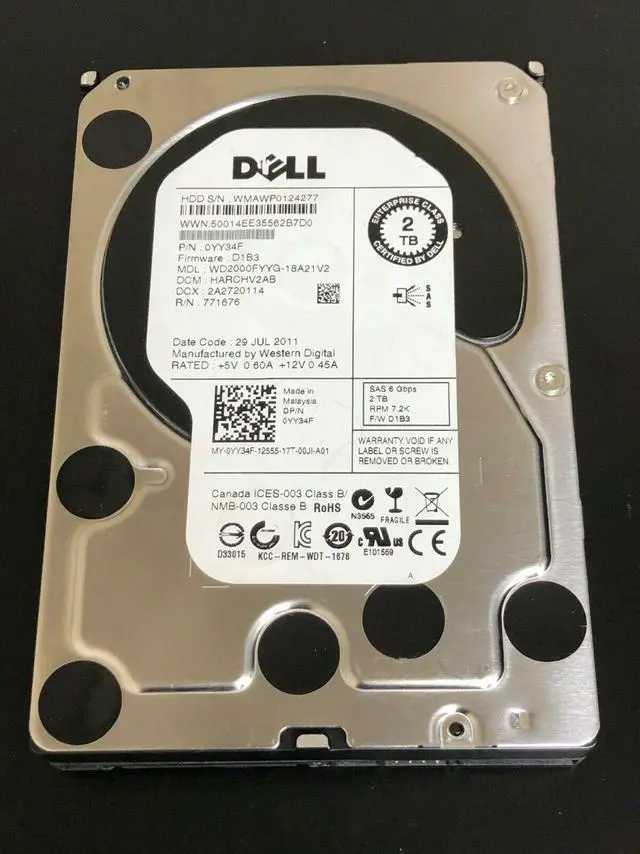 Alt view image 5 of 9 - Dell YY34F WD2000FYYG 2 TB Hard Drive - 3.5" Internal