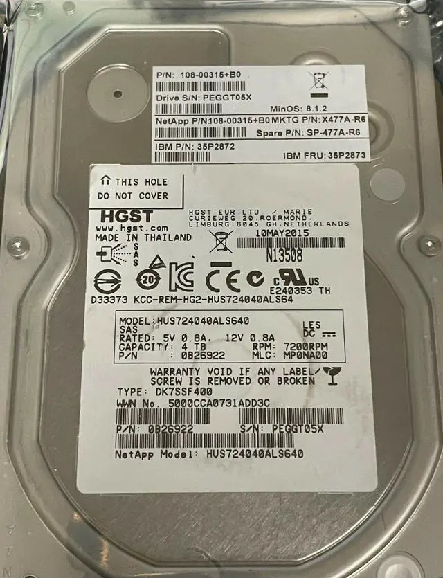 Main image of NetApp X477A-R6 4TB 7.2K SAS 3.5'' Hard Drive DS4243 DS4246 FAS2240 0B26922