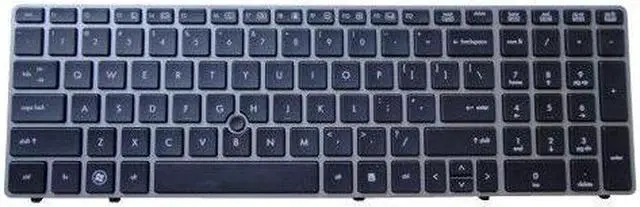 Main image of Black Laptop Keyboard with Silver Frame including  Pointer for HP Elitebook 8560P