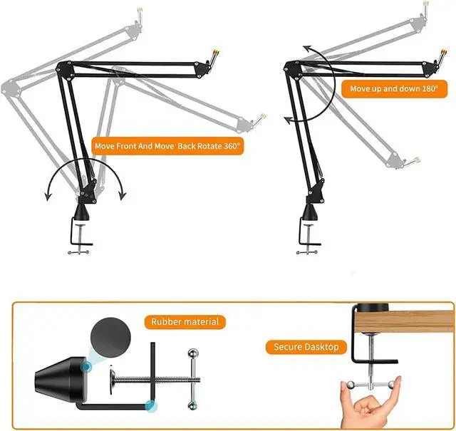 Alt view image 3 of 7 - Quadcast Boom Arm - Adjustable Heavy Duty Suspension Mic Stand With Upgraded Desk Clamp Compatible With Hyperx Quadcast S Rgb Usb Condenser Mic And Hyperx Solocast Usb Condenser Gaming Microphone