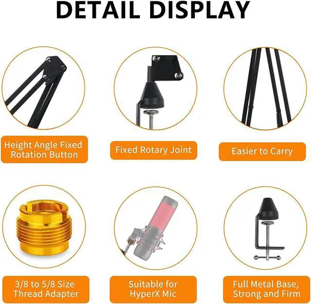 Alt view image 2 of 7 - Quadcast Boom Arm - Adjustable Heavy Duty Suspension Mic Stand With Upgraded Desk Clamp Compatible With Hyperx Quadcast S Rgb Usb Condenser Mic And Hyperx Solocast Usb Condenser Gaming Microphone