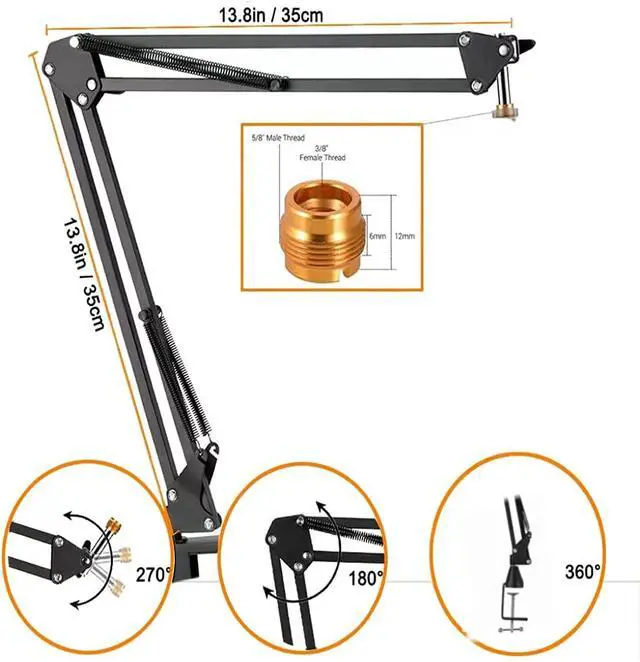 Alt view image 5 of 7 - Quadcast Boom Arm - Adjustable Heavy Duty Suspension Mic Stand With Upgraded Desk Clamp Compatible With Hyperx Quadcast S Rgb Usb Condenser Mic And Hyperx Solocast Usb Condenser Gaming Microphone