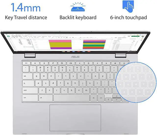 Alt view image 6 of 7 - ASUS Chromebook C425 Clamshell Laptop, 14" FHD 4-Way NanoEdge Touch Screen, Intel Core m3-8100Y Processor, 4GB RAM, 128GB eMMC Storage, Backlit KB, Silver, Chrome OS, C425TA-AS348FT