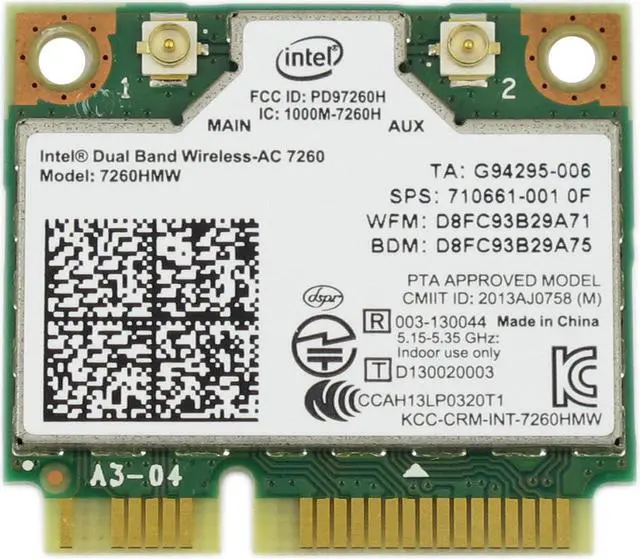 Alt view image 2 of 6 - Dual Band Wireless-AC 7260HMW Mini PCI-E BT4.0 Card Intel For HP SPS 710661-001