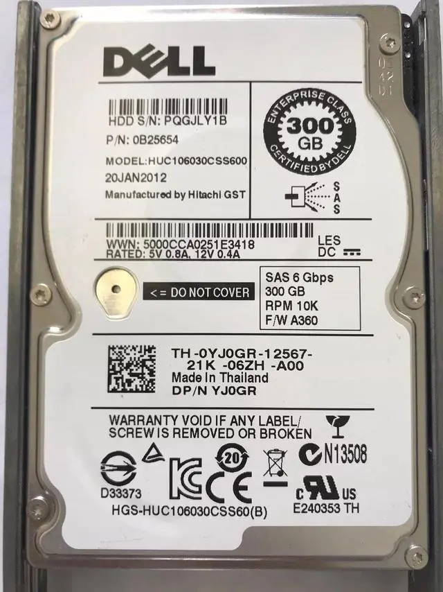 Alt view image 3 of 4 - Dell YJ0GR 300GB 10k RPM 6Gbps SAS 2.5" Hard Drive w/ Caddy R Series 0B25654